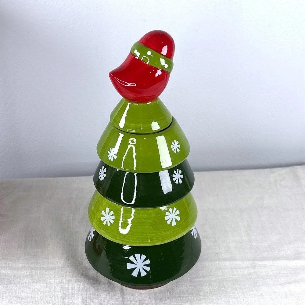 Pier 1 Christmas Tree‎ Stacking Measuring Cups Set Red Cardinal Bird Green